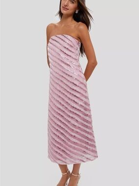 Strapless Sequin Midi Dress in Blush Pink